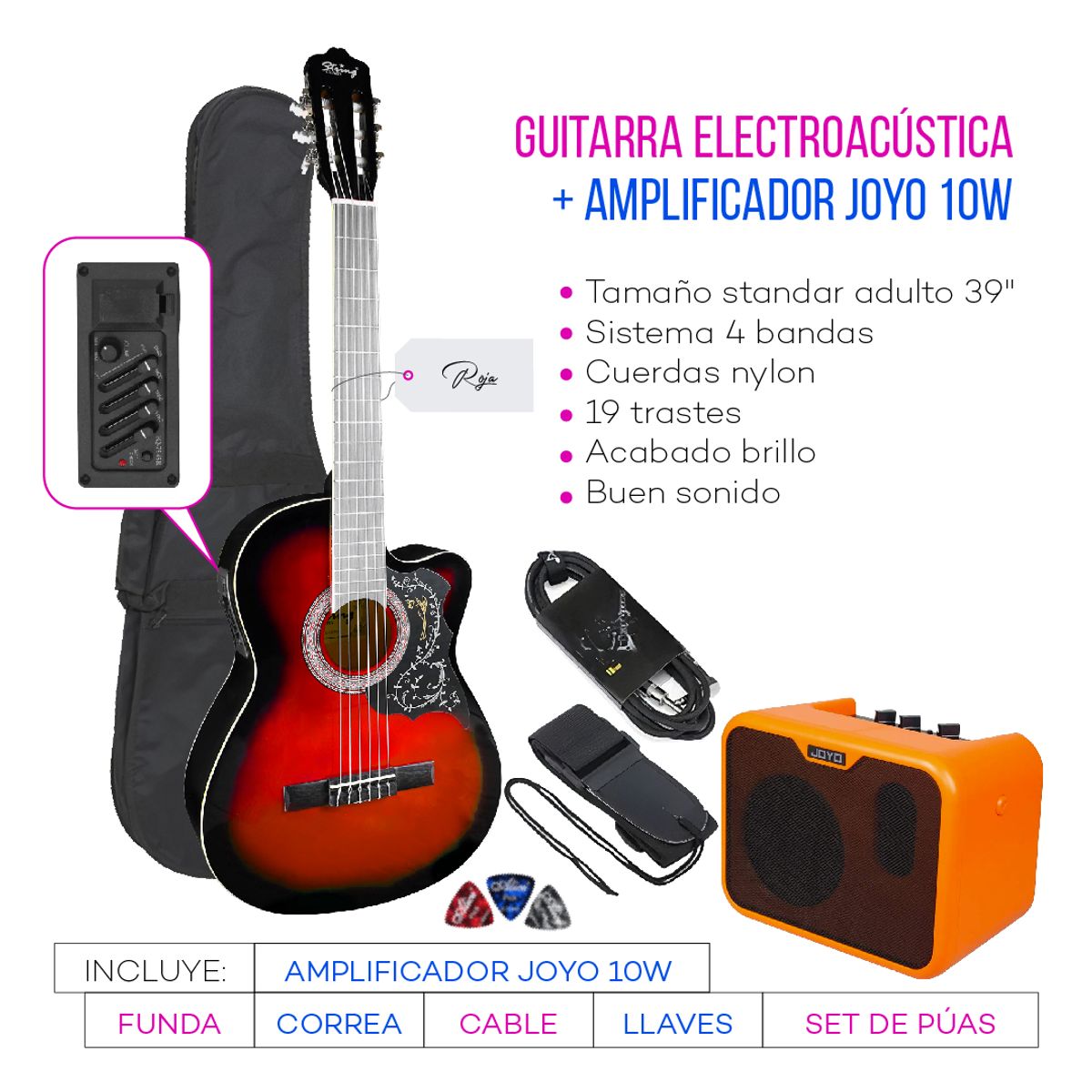 GENERICO - PACK ELECTROACUSTICO NYLON ROJO