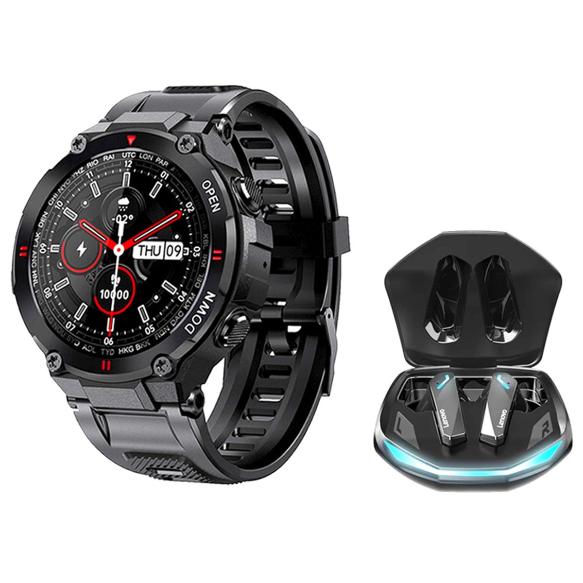 LENOVO - Lenovo GM2 PRO Tws Audífonos y Toumi Watch T-MIX-Negro