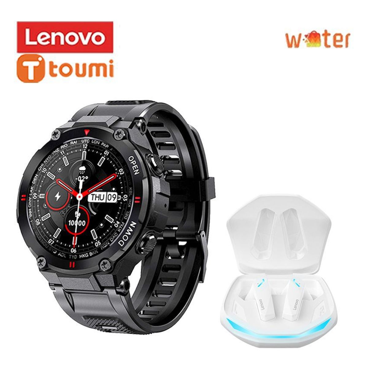 LENOVO - Lenovo GM2 PRO Tws Audífonos-Blanco y Toumi Watch T-MIX-Negro