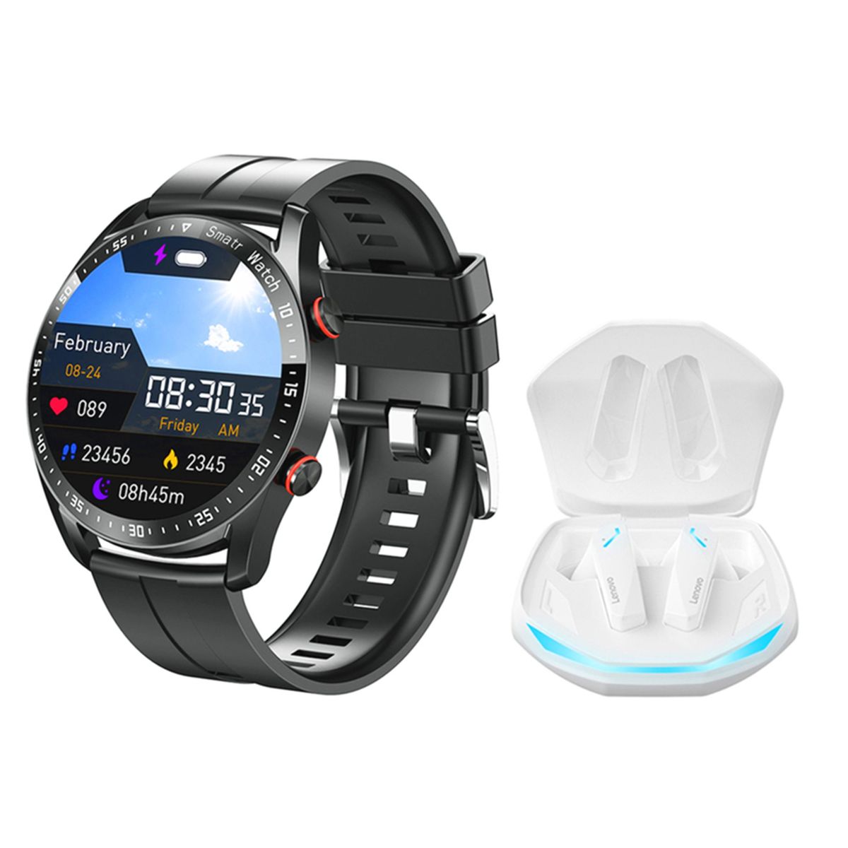 LENOVO - Lenovo GM2 PRO De Tws Audífonos-Blanco y Toumi watch GT-X-Negro