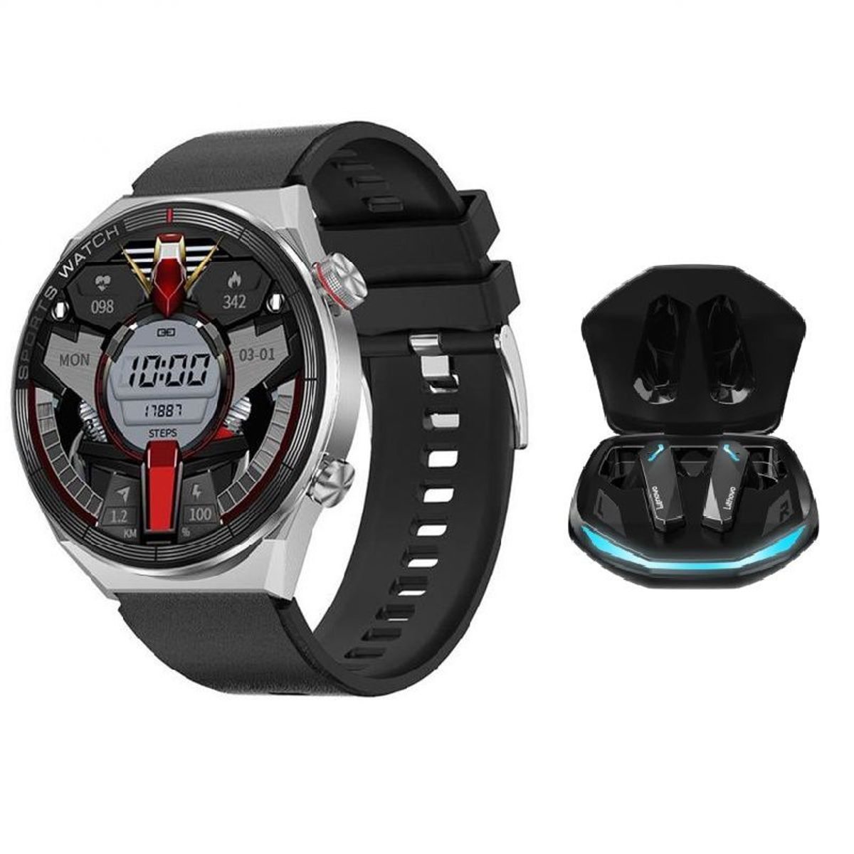 LENOVO - Audífonos Lenovo GM2 PRO De Tws y Toumi Watch DT3 Pro Max-Negro