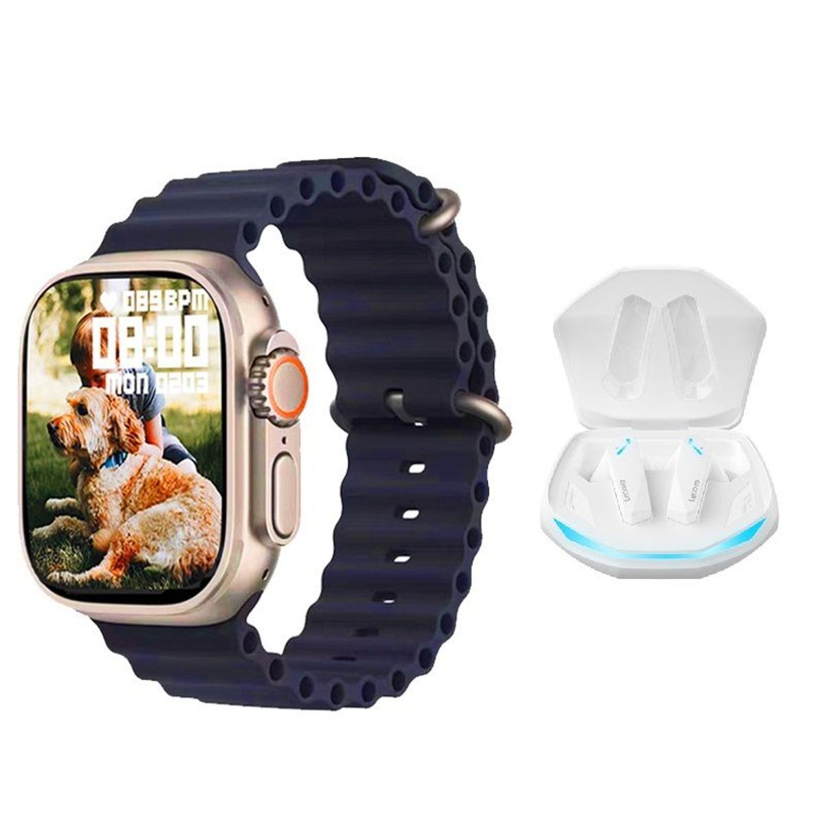 LENOVO - Lenovo GM2 PRO Audífonos tws-Blanco y Toumi Watch S8 Ultra-Negro