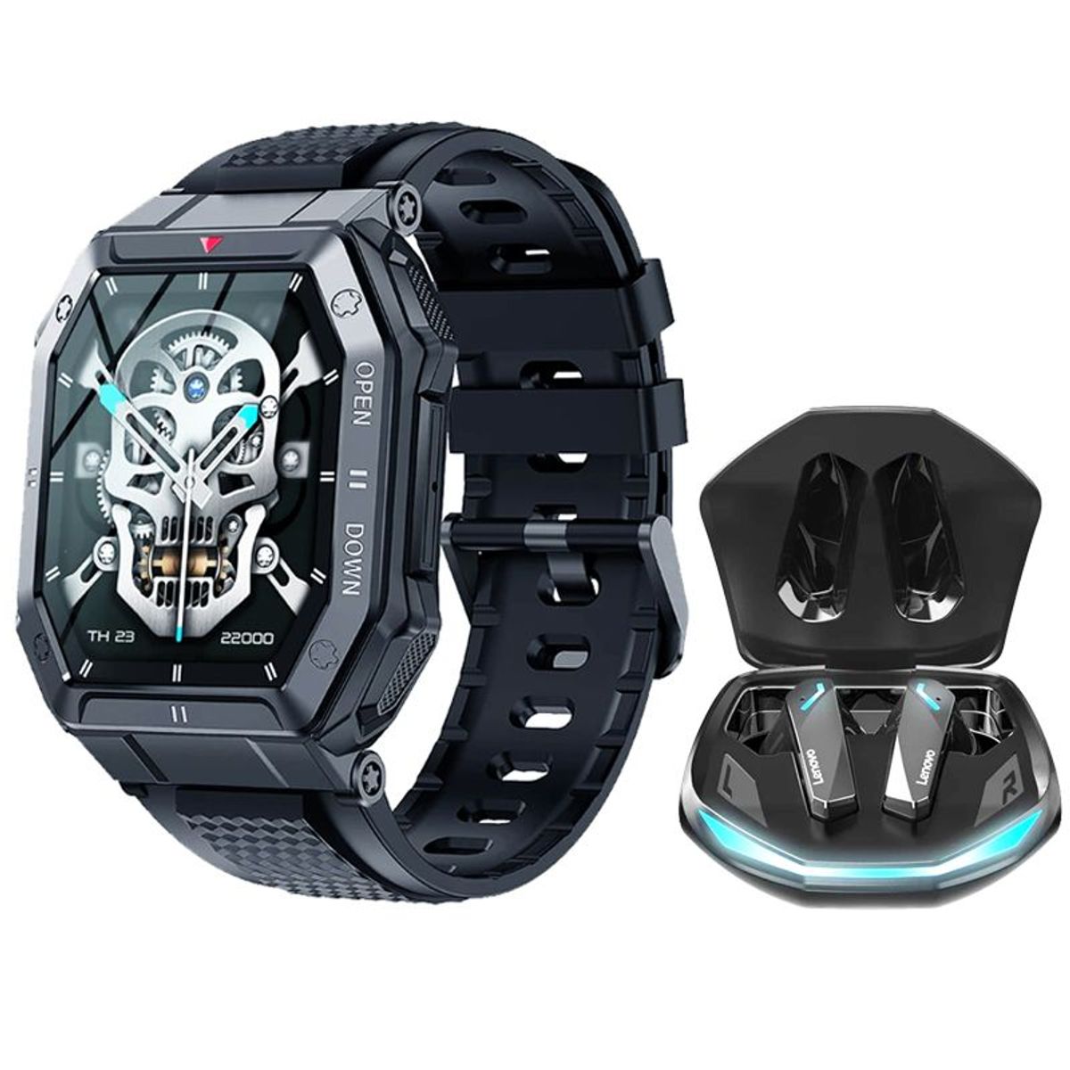 LENOVO - Lenovo GM2 PRO De Audífonos tws y Toumi GT3 Reloj inteligente-Negro