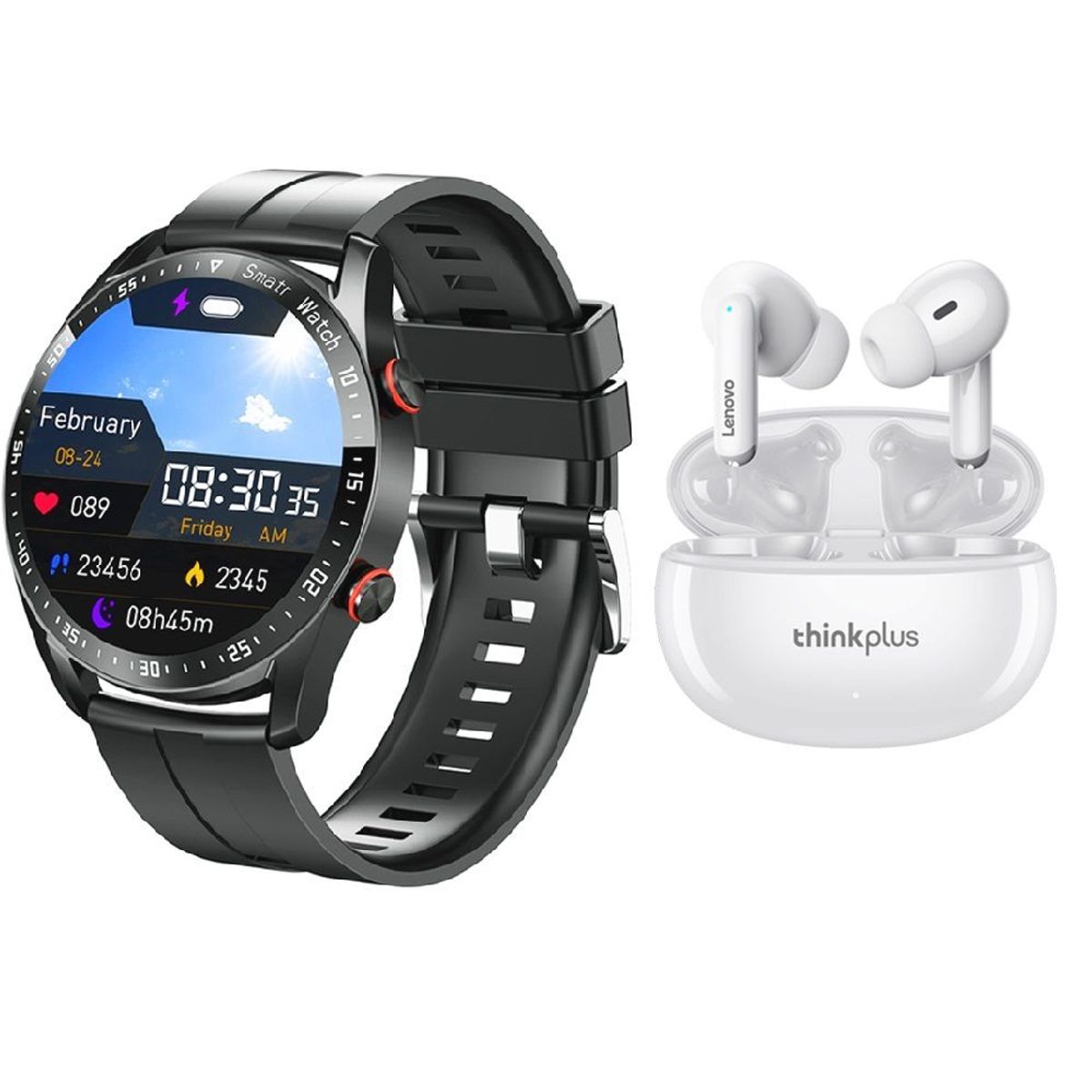 LENOVO - Audífonos Lenovo XT88 De Tws-Blanco y Toumi GT-X watch-Negro