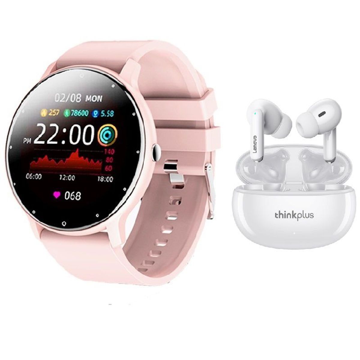 LENOVO - Audífonos Lenovo XT88 De Tws-Blanco y Toumi Fit 2 watch-Rosa