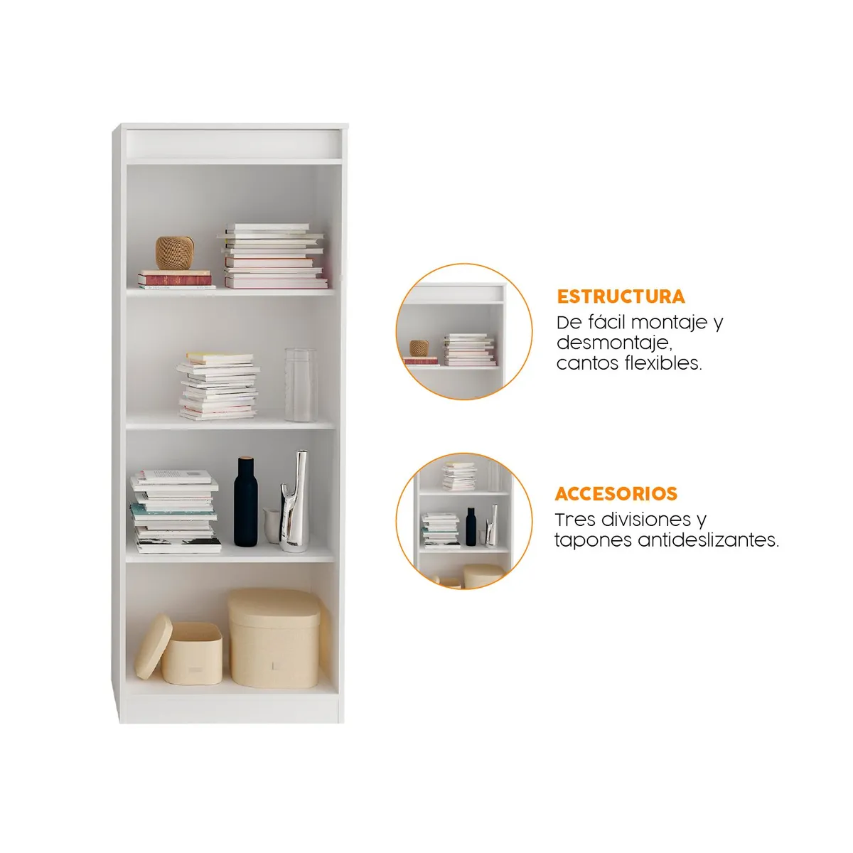 BONNO - Librero Biblioteca Burdeos Blanco Bonno