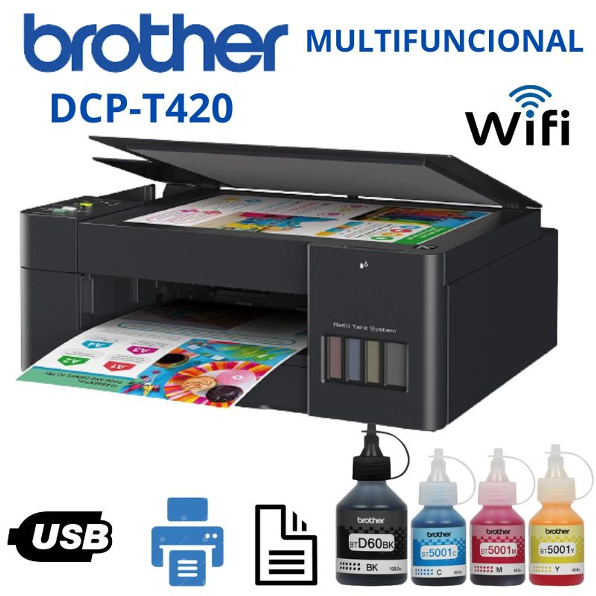 BROTHER - Impresora Multifuncional Brother DCP-T420W Wifi