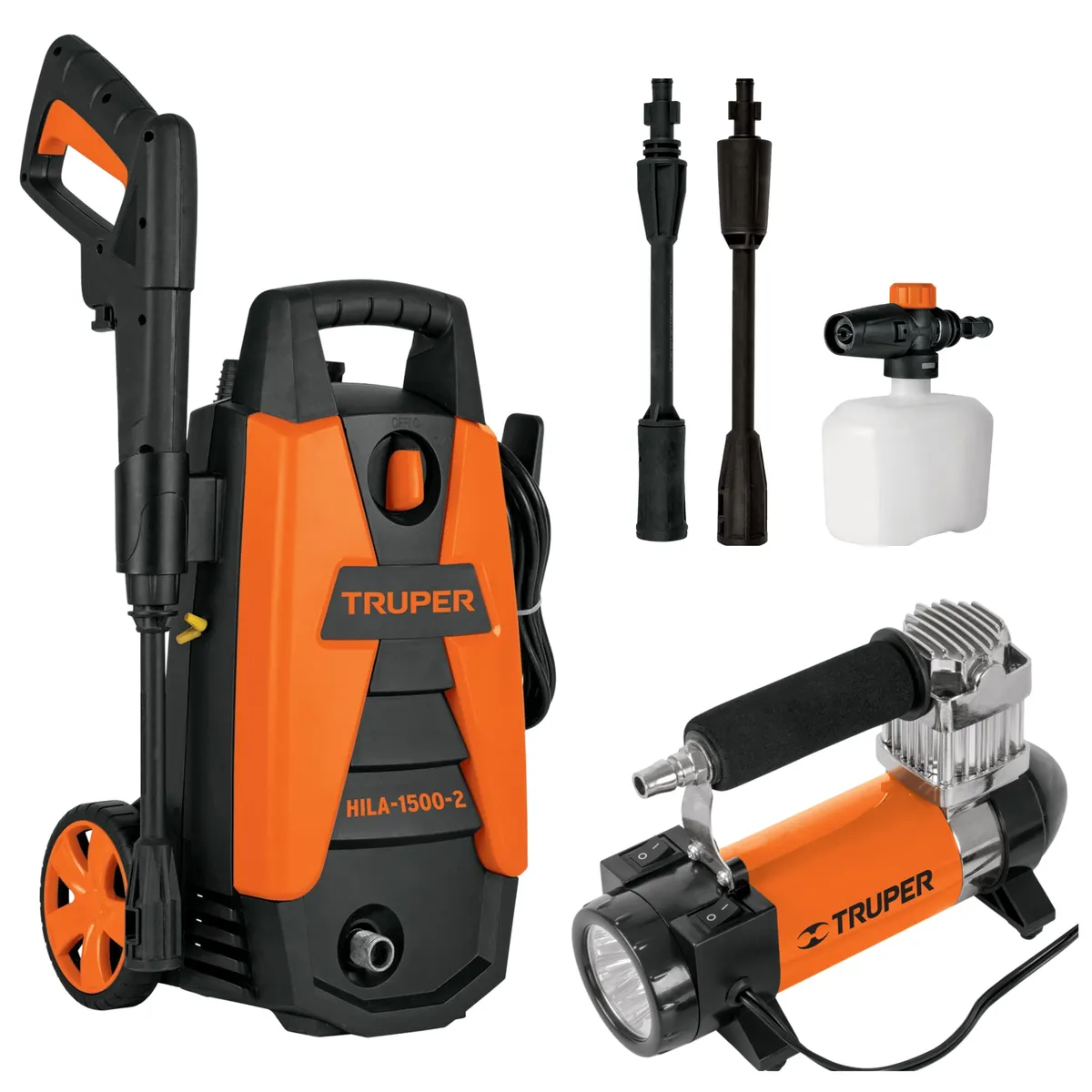 TRUPER - Combo hidrolavadora 1500PSI, compresor de aire 180 PSI, Truper