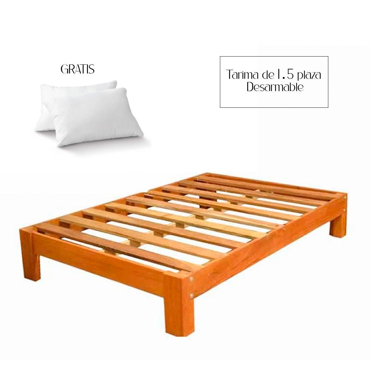GENERICO - Tarima Desarmable 1.5 Plaza Madera Capirona Cama + Almohada