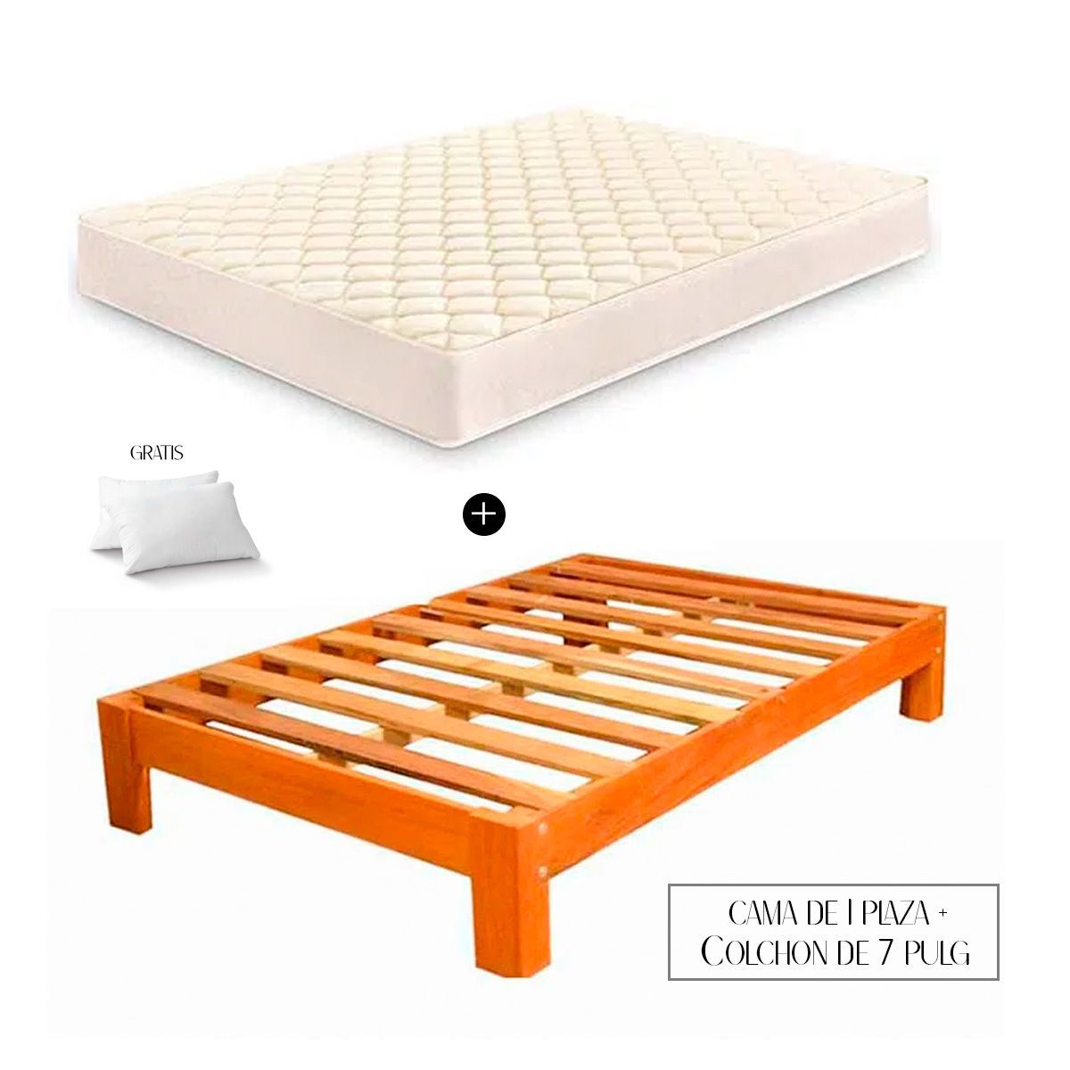 GENERICO - Tarima 1 Plaza + Colchón 7" Zebra Madera Capirona