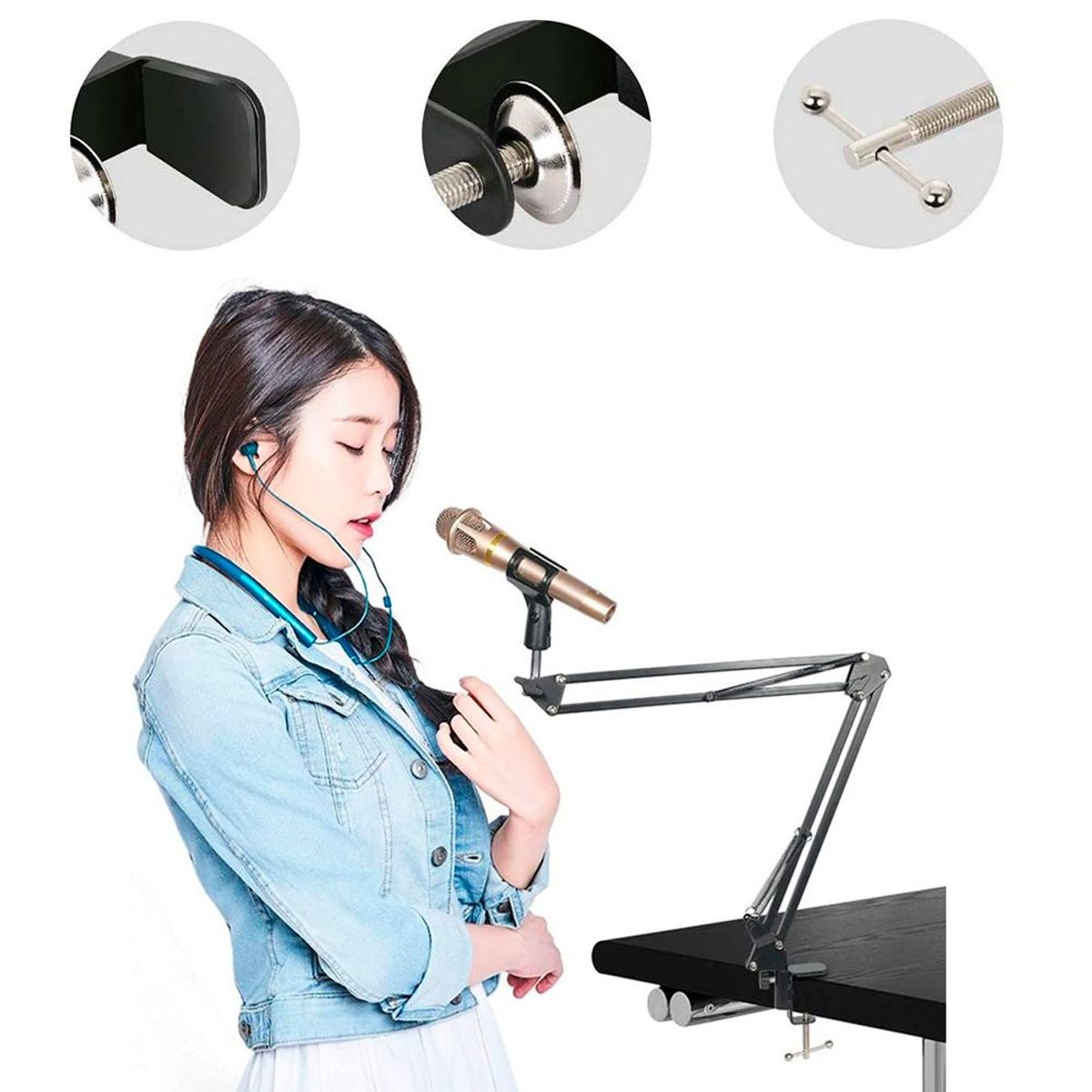 GENERICO - Soporte Para Micrófono De Brazo Giratorio 360° Base Ajustable De Mesa