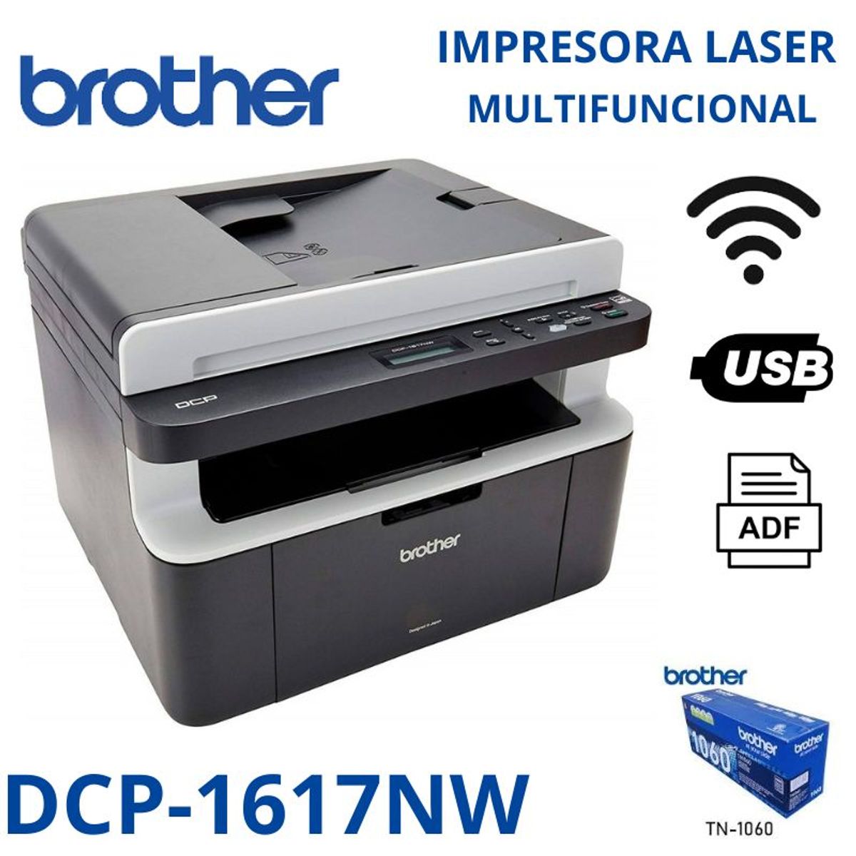 BROTHER - Impresora láser brother DCP-1617nw multifuncional wi-fi
