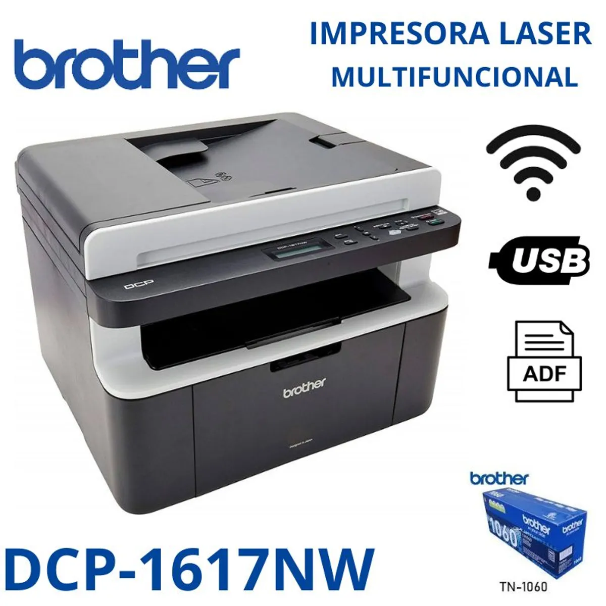 BROTHER - Impresora láser brother DCP-1617nw multifuncional wi-fi