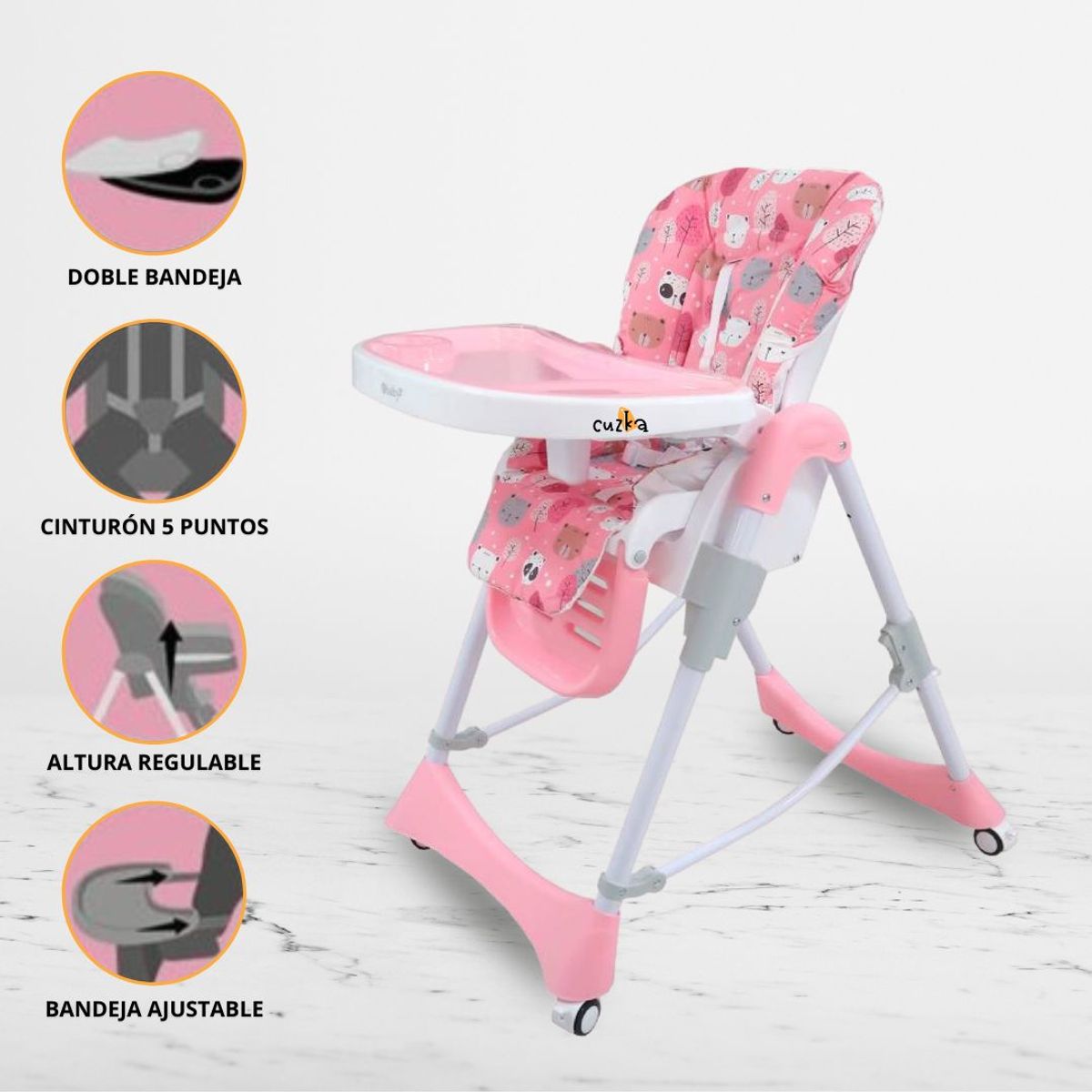EBABY - Silla de Comer Graduable para Bebé »LORI» Pink