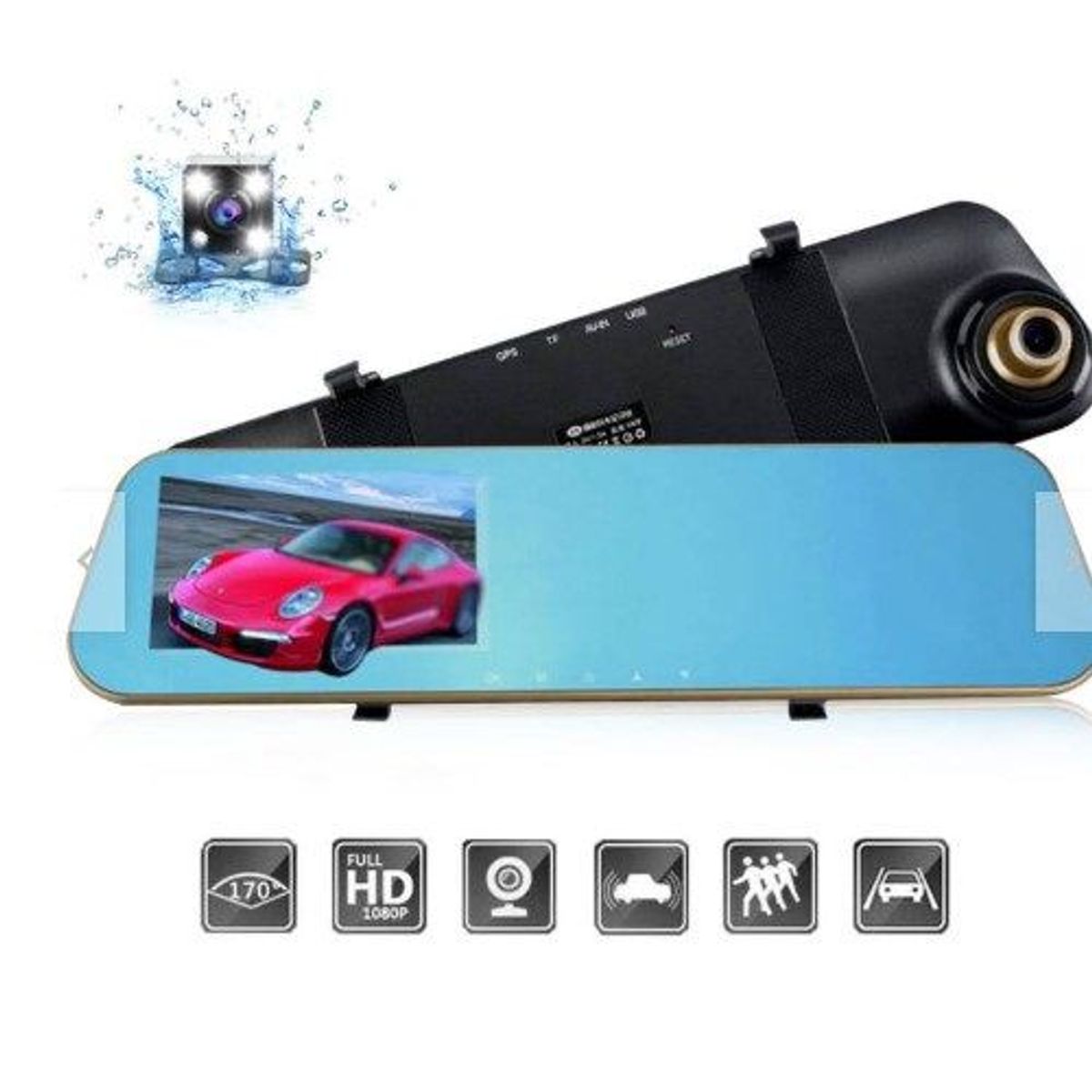 GENERICO - Espejo Retrovisor DVR Cámara Doble FHD Visión Nocturna