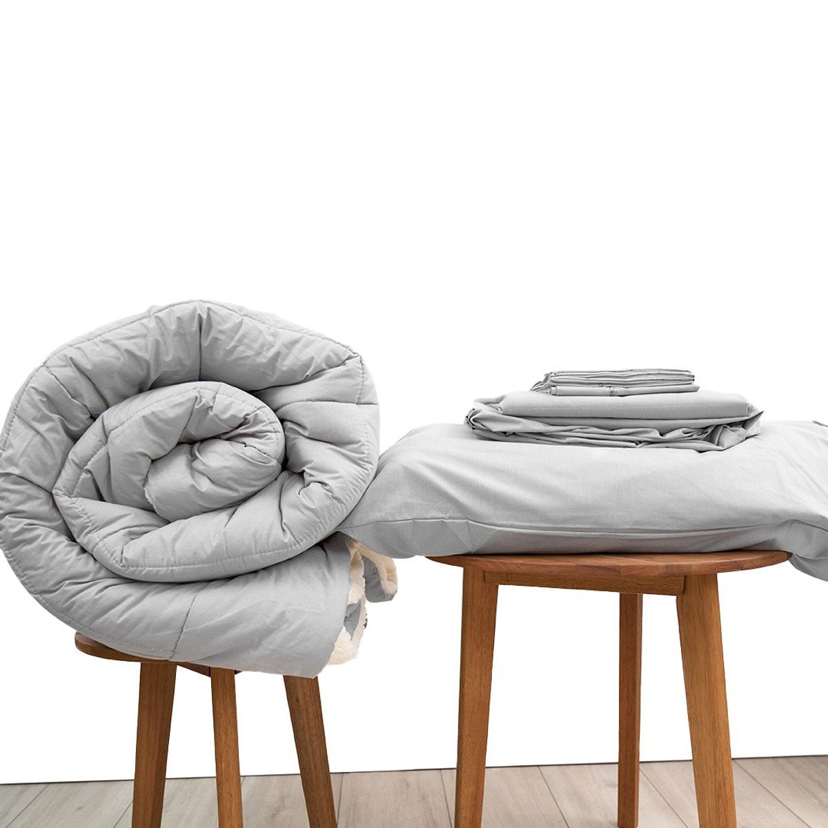 COBITEX HOME - Sábanas + Edredón con corderito 2 plazas Gris Cobitex 100% algodón