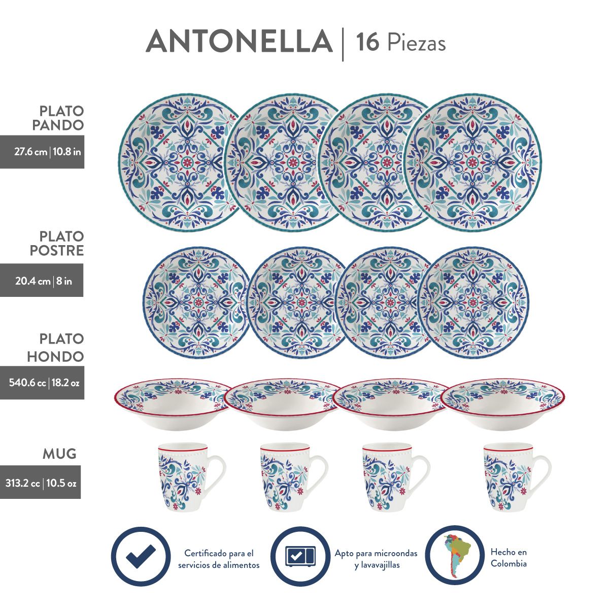 CORONA - Juego de Vajilla 16 Piezas Antonella Corona