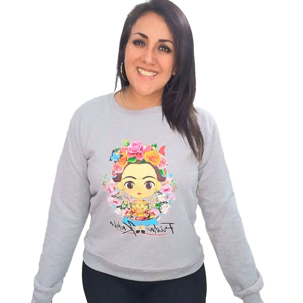 GENERICO - Polera Mujer Diseño Frida Kahlo - Plomo Melange