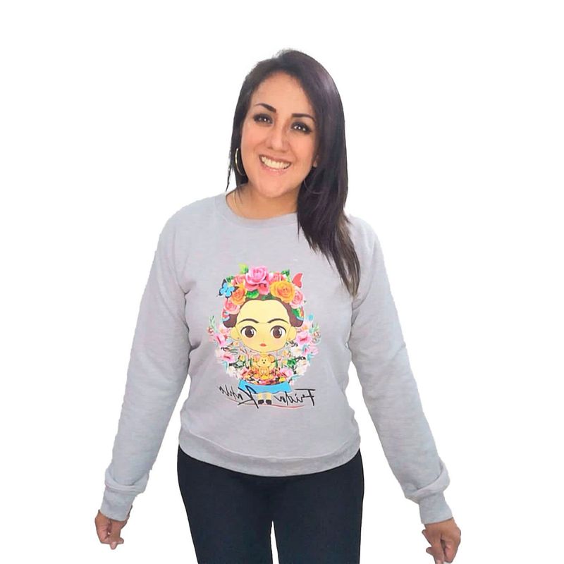 GENERICO - Polera Mujer Diseño Frida Kahlo - Plomo Melange