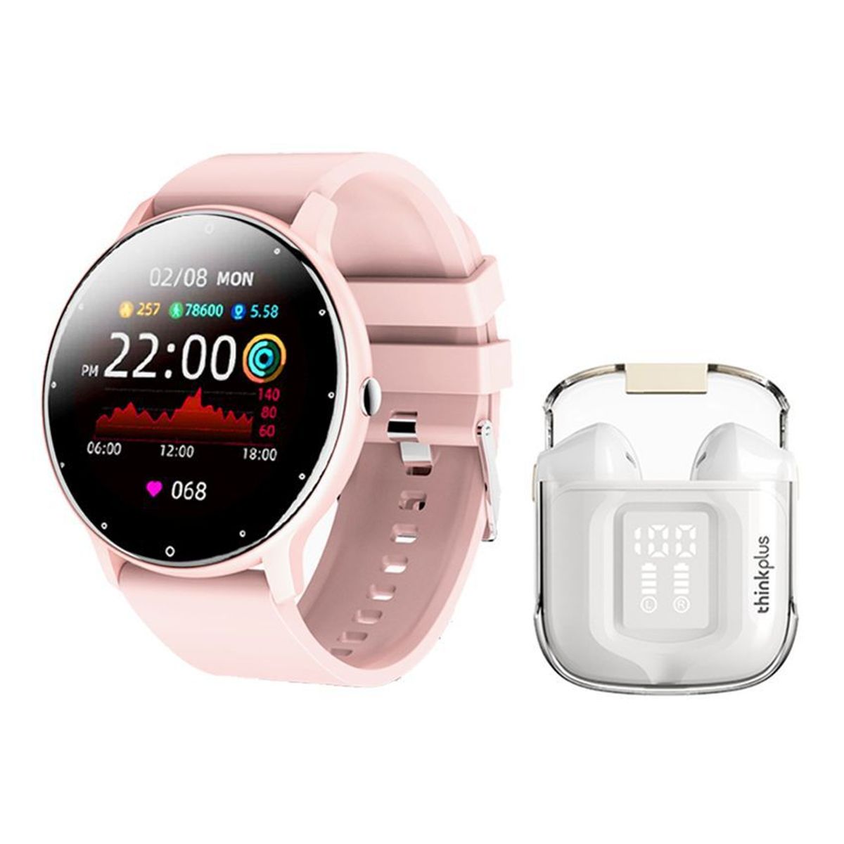 LENOVO - Lenovo LP6 Pro De Audífonos tws-Blanco y Toumi Watch Fit 2-Rosa