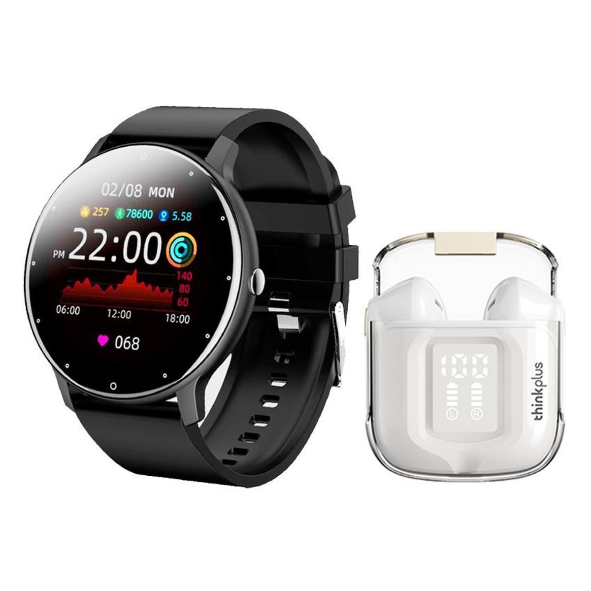 LENOVO - Lenovo LP6 Pro De Audífonos tws-Blanco y Toumi Watch Fit 2-Negro