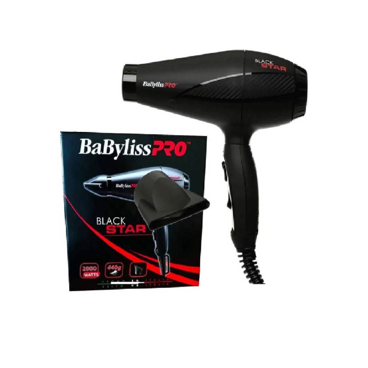 BABYLISS PRO - Secadora de Cabello Babyliss Pro B6200PE Black Star 2000W - Negro