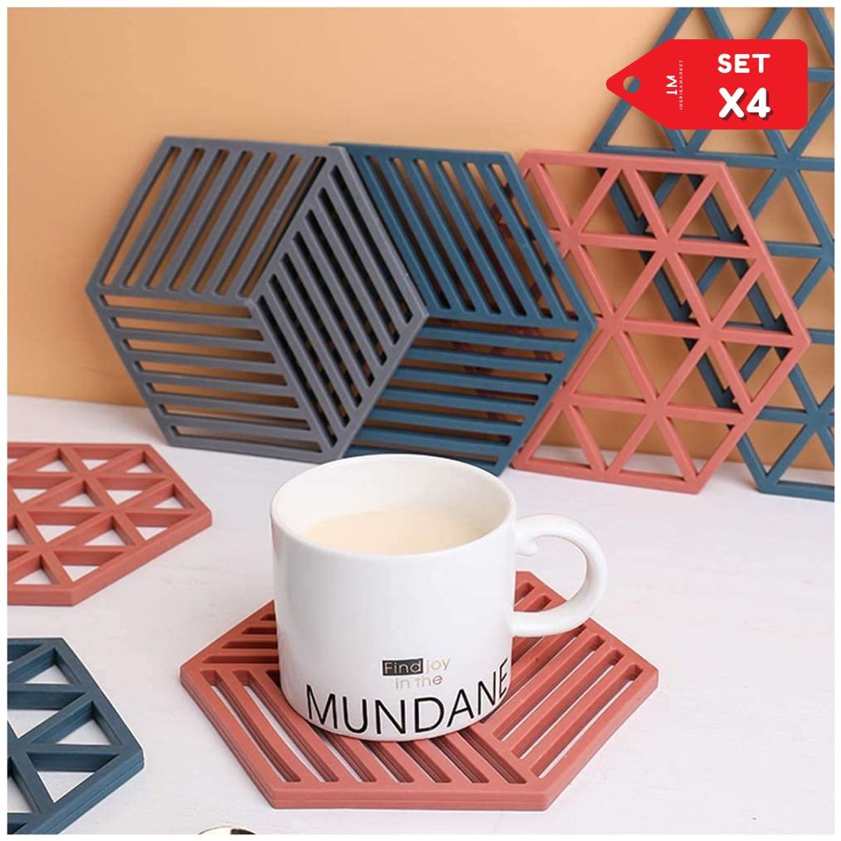 INSPIRA MARKET - Set x4 soporte de vasos y tazas estilo nordico