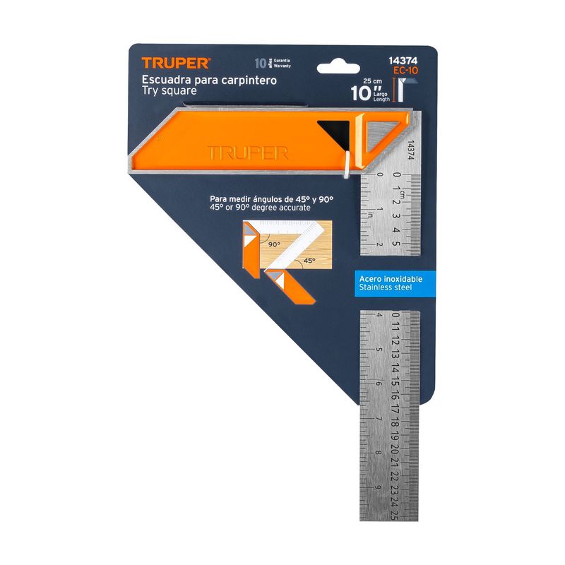 TRUPER - Escuadra 10 para carpintero con mango 100 de aluminio