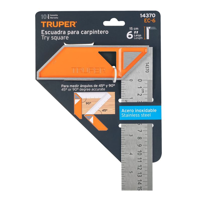 TRUPER - Escuadra 6 para carpintero con mango 100 de aluminio.