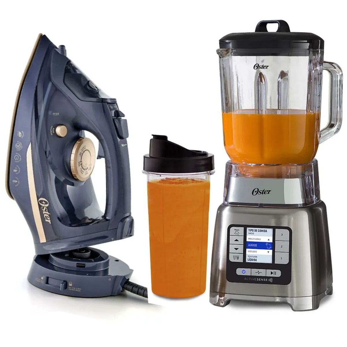 OSTER - Licuadora ActiveSense Oster Vaso Blen N Go y Plancha de vapor 2 en 1