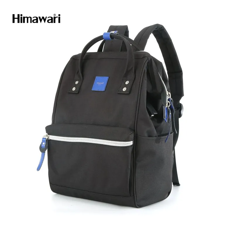 HIMAWARI - Himawari - Mochila multibolsillos porta laptop con USB - Negro y Azul