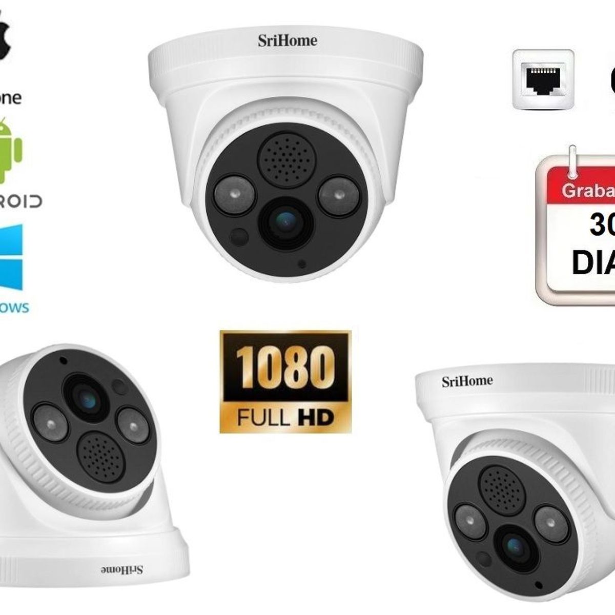 SRIHOME - CÁMARA VIGILANCIA WIFI INTERIOR 128Gb AUDIO SRIHOME