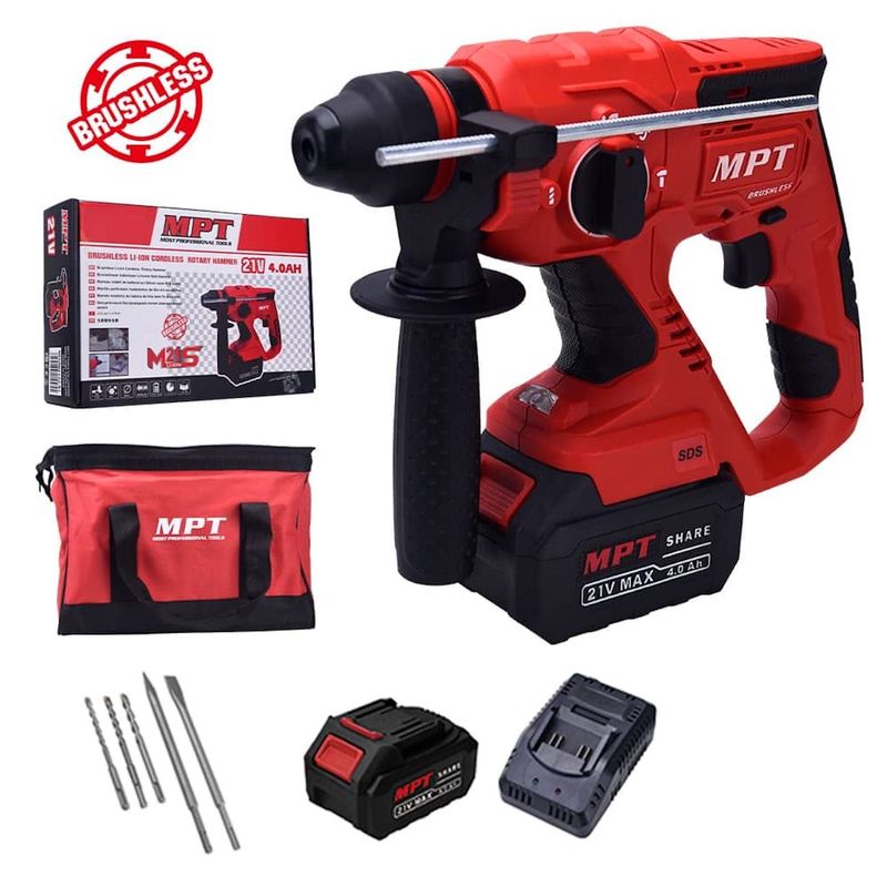 GENERICO - ROTOMARTILLO INALÁMBRICO SDS PLUS 21V  4AMPER PROFESIONAL  MPT TOOLS