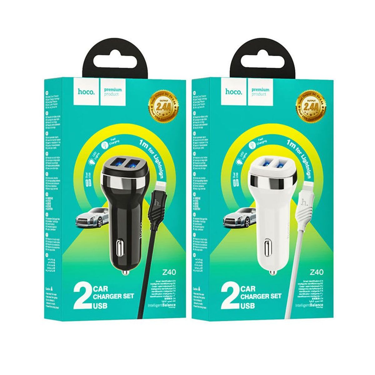 HOCO - Cargador para coche USB a Lightning Hoco Z40 Rápida Blanco De Calidad