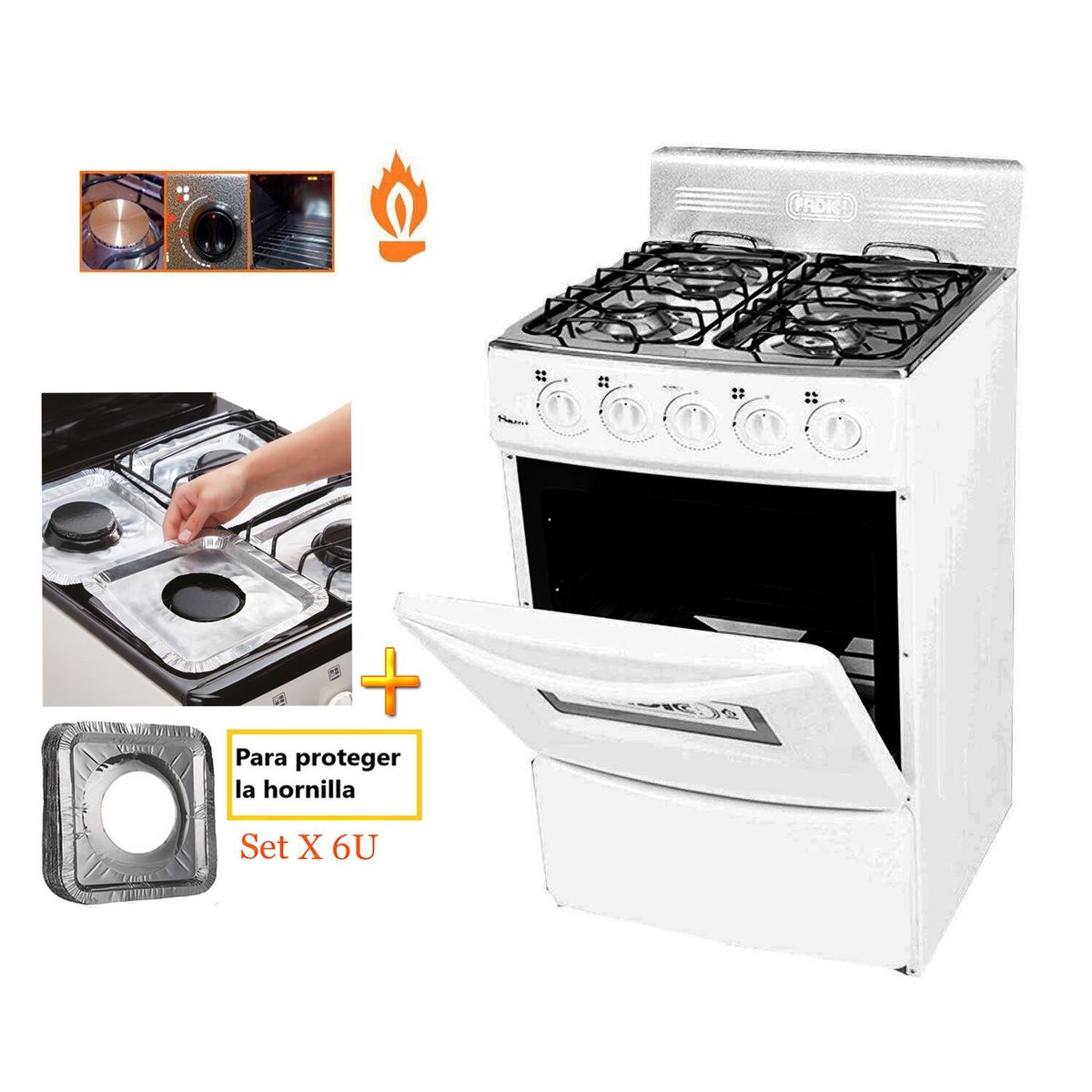 FADIC - Cocina Fadic con respaldar y Horno 20 Sami 4H Blanco +Protector