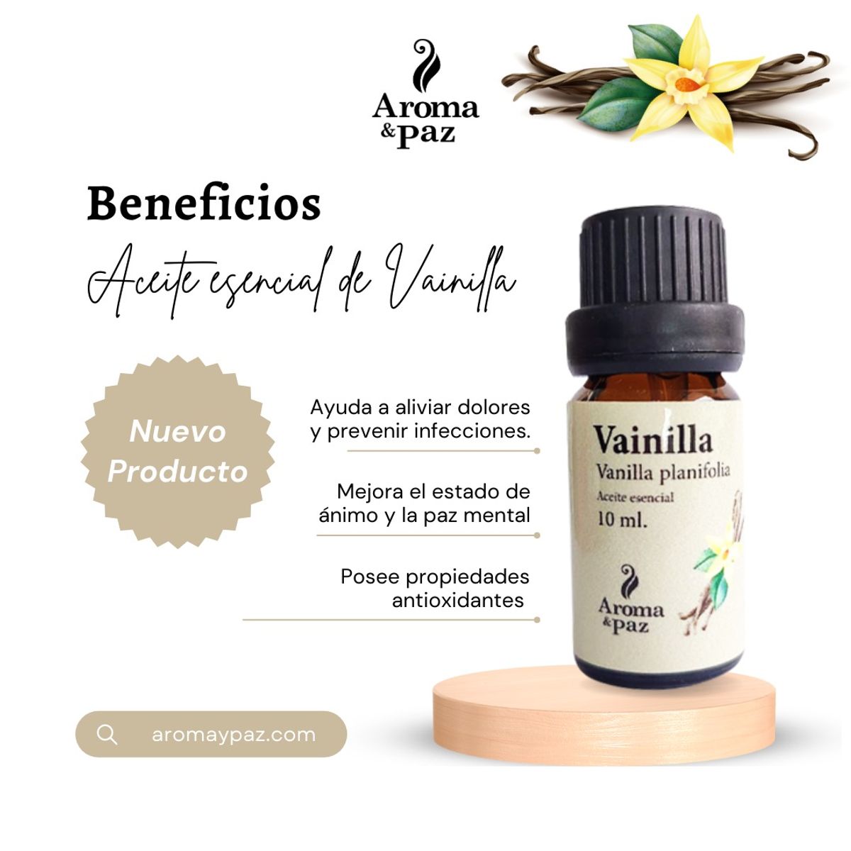 AROMA & PAZ - ACEITE ESENCIAL DE VAINILLA 10 ML A&P
