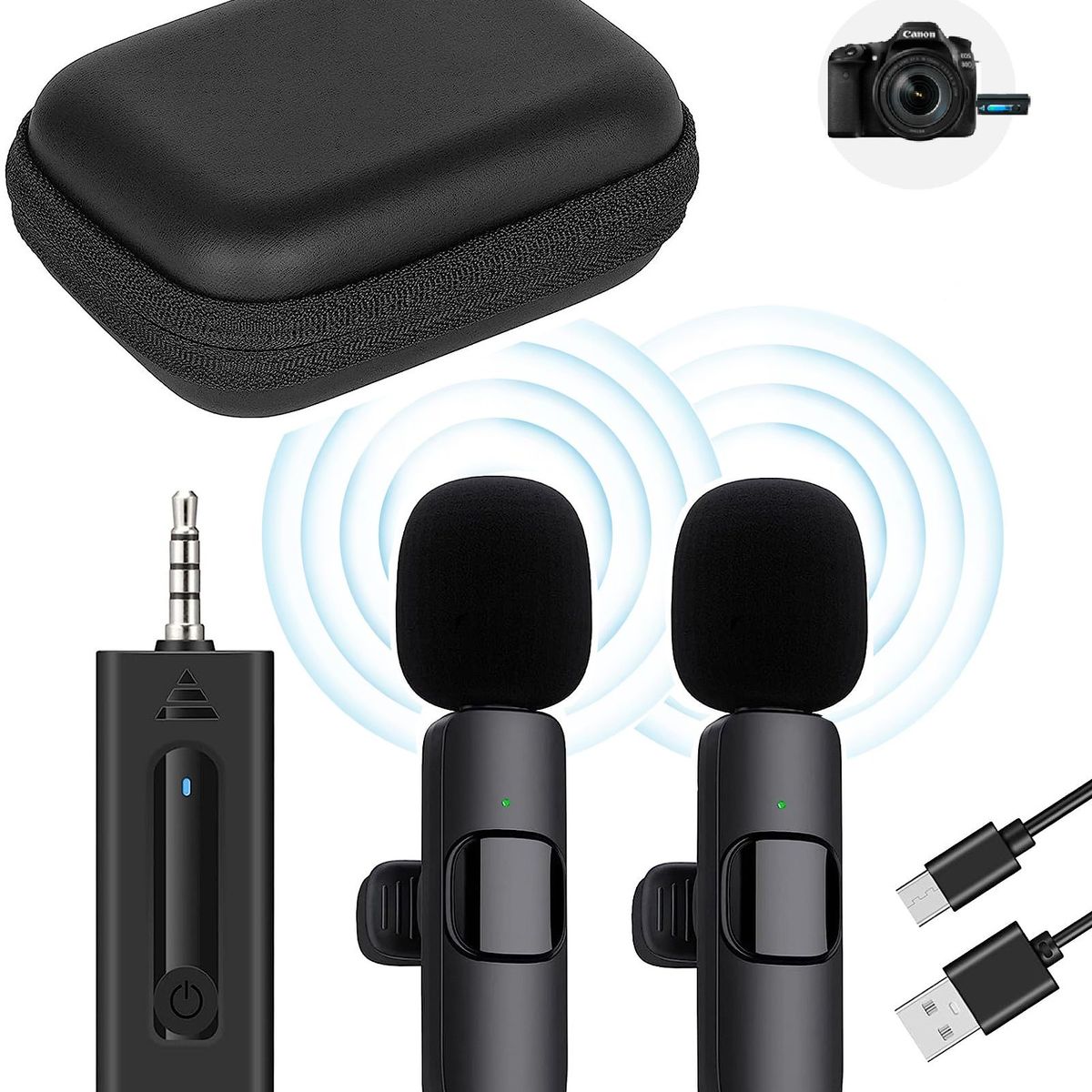 OEM - Micrófonos Inalámbricos Solaperos 2 en 1 K35 con estuche