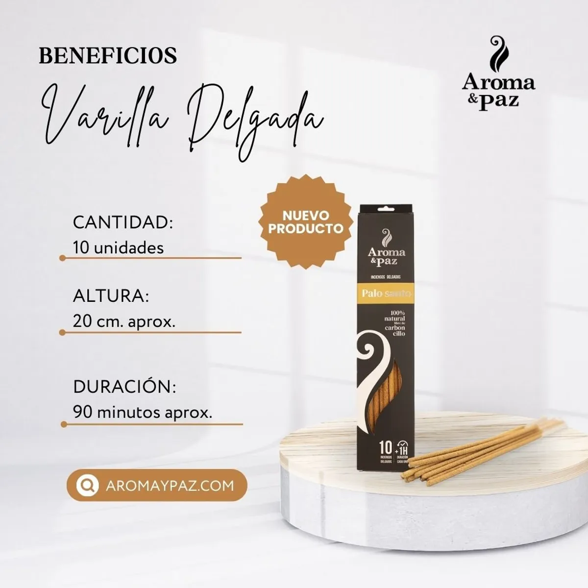 AROMA & PAZ - INCIENSO DE PALO SANTO EN VARILLAS 10 UND A&P