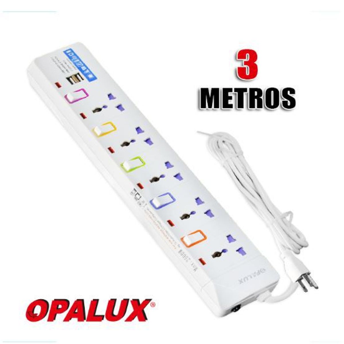 OPALUX - Supresor de Picos 5 Salidas + 2 Puertos USB OP-105USB OPALUX