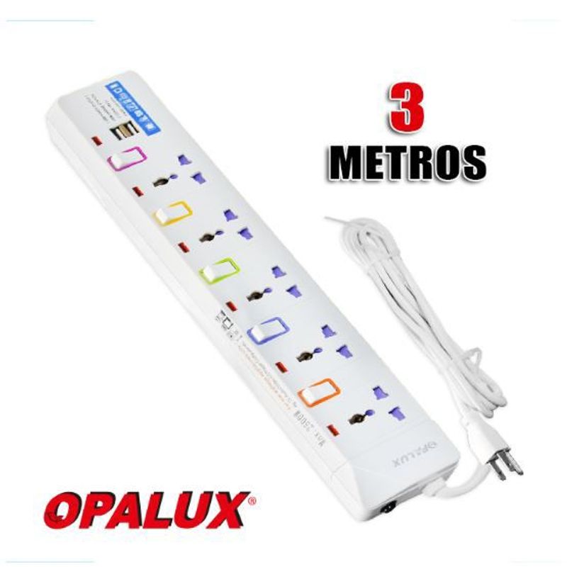 OPALUX - Supresor de Picos 5 Salidas + 2 Puertos USB OP-105USB OPALUX