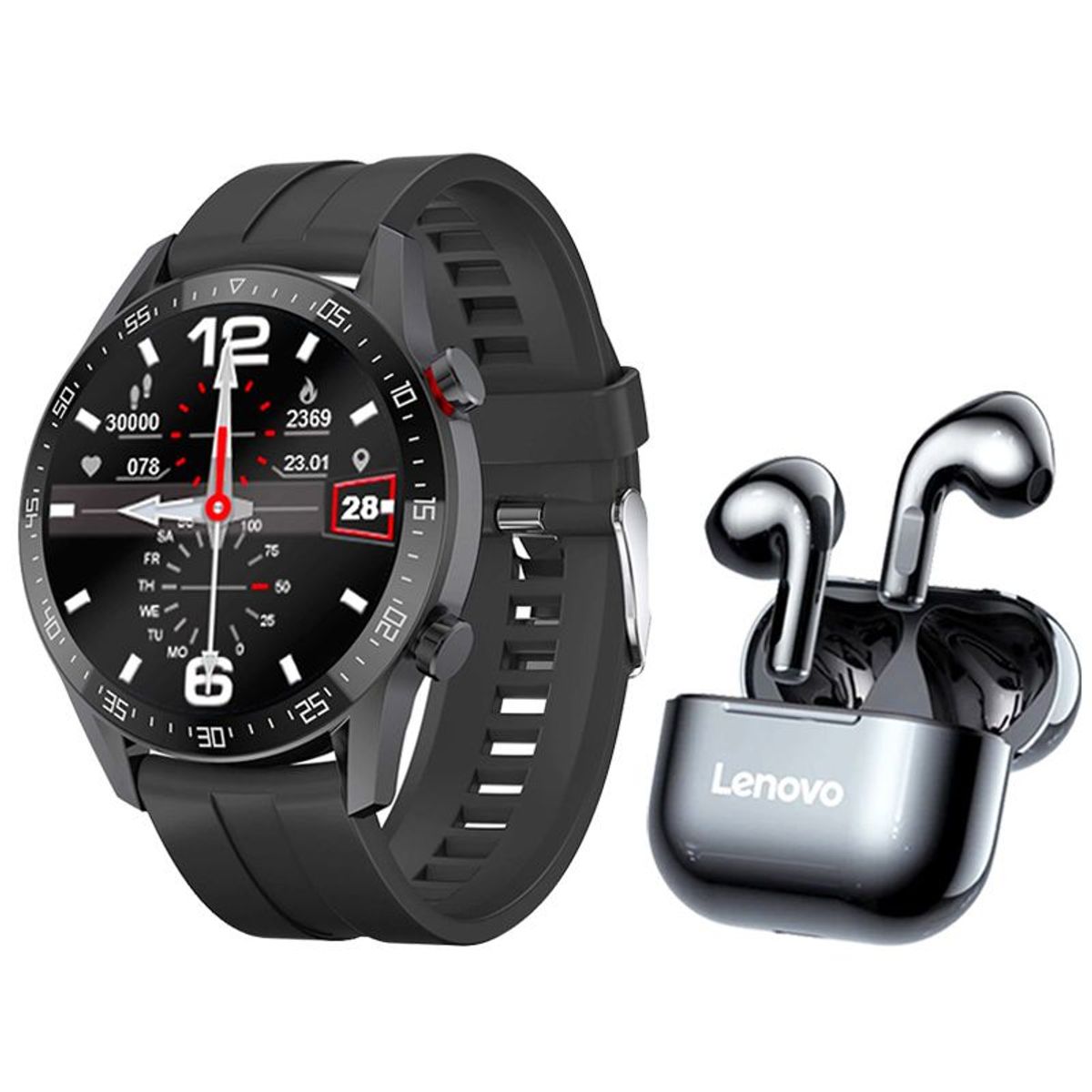 LENOVO - Toumi Watch GT-R 1.36 inch HD y Audífono Lenovo LP40-Negro