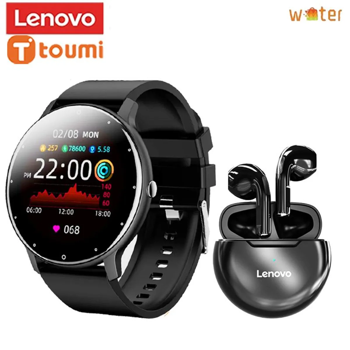 LENOVO - Audífonos Lenovo HT38 Tws y Toumi Fit 2 watch Reloj inteligente