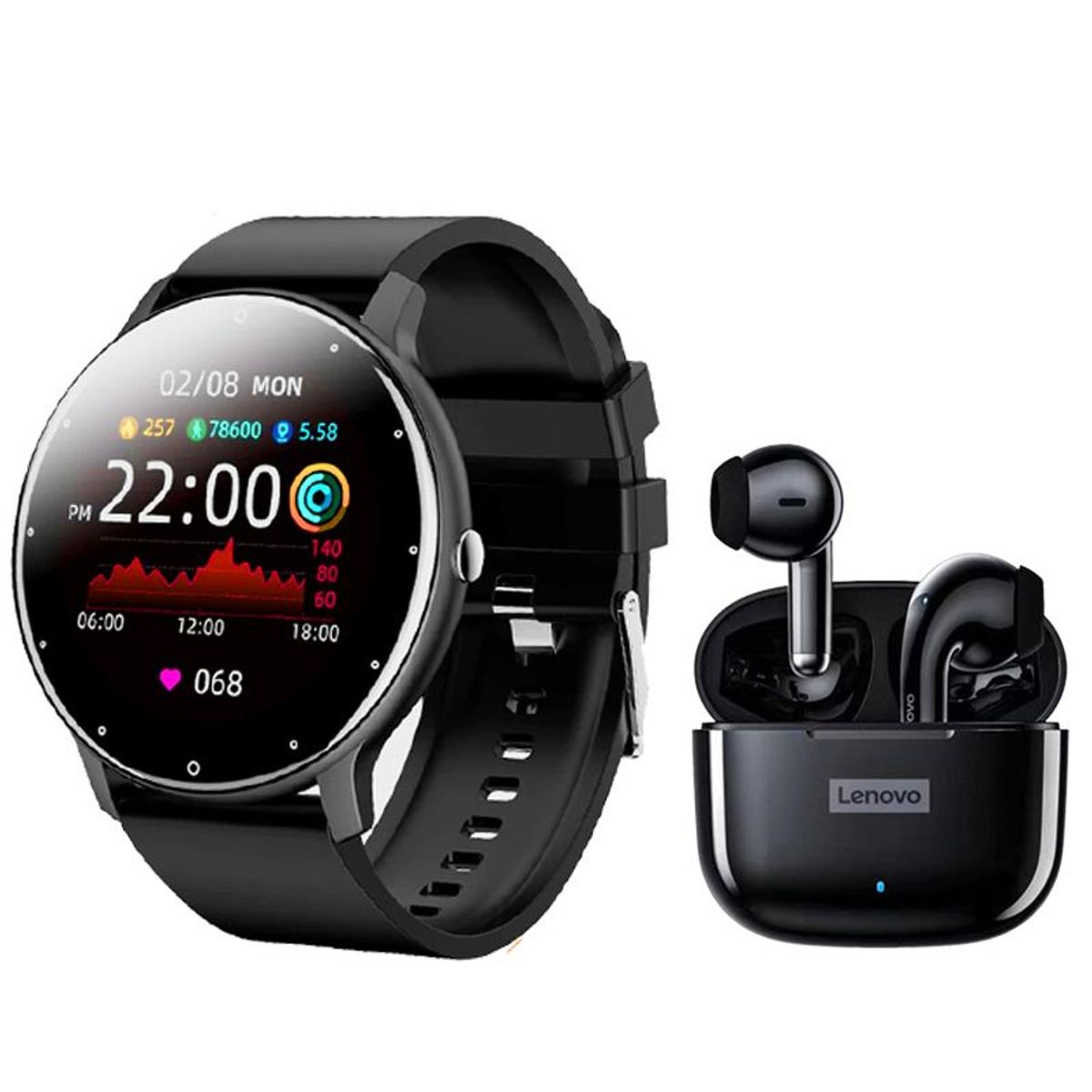 LENOVO - Audífonos Lenovo LP40 Pro-Negro Tws y Toumi Fit 2-B Reloj inteligente-Negro