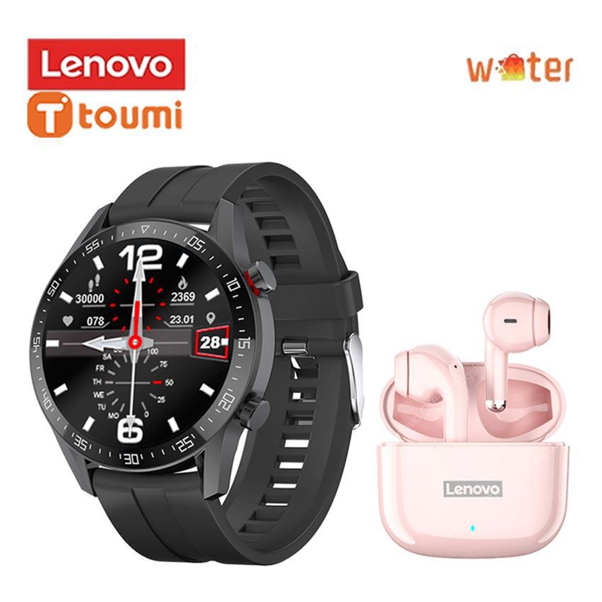 LENOVO - Toumi Watch GT-R 1.36 inch HD Reloj inteligente y Audífono Lenovo LP40