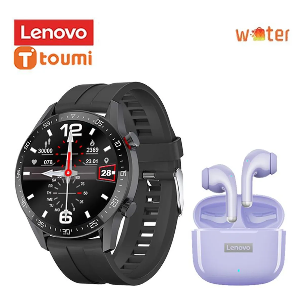 LENOVO - Toumi Watch GT-R 1.36 inch HD Reloj inteligente y Audífono Lenovo LP40