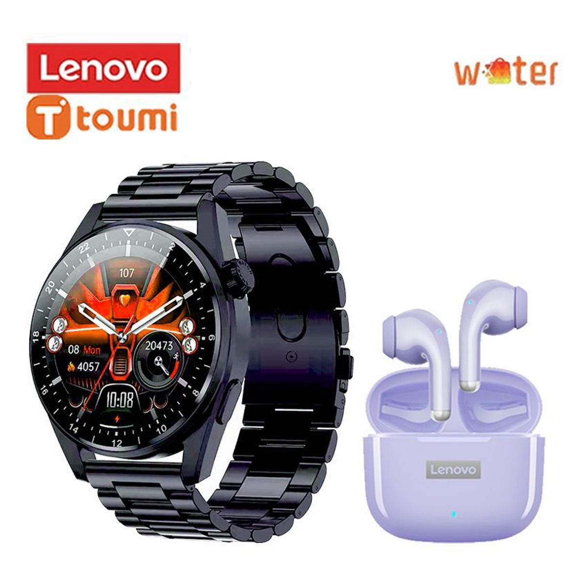 LENOVO - Audífonos Lenovo LP40 Pro Tws-Rosa y Toumi Watch GT-X2 Pro