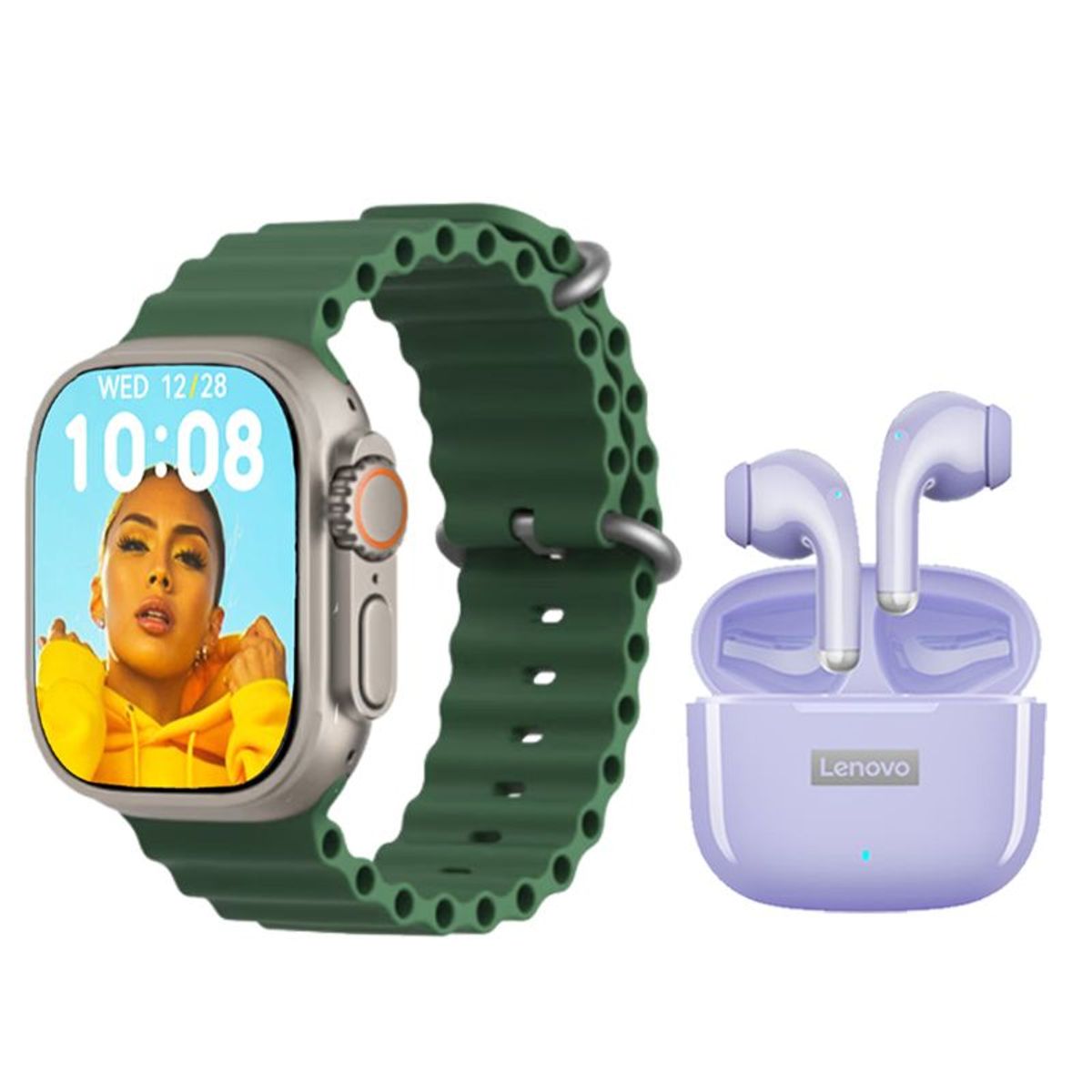LENOVO - Lenovo LP40 Pro De Audífonos-Morado y Watch S8 Ultra-Verde