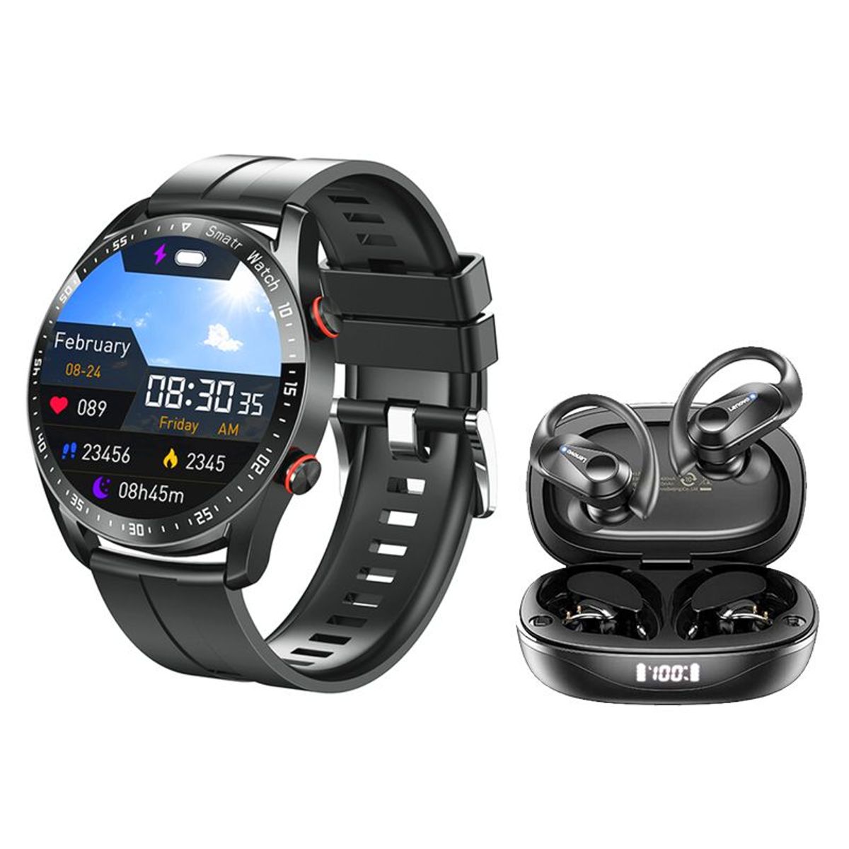LENOVO - Audífonos Lenovo LP75 De Tws y Toumi GT-X watch-Negro