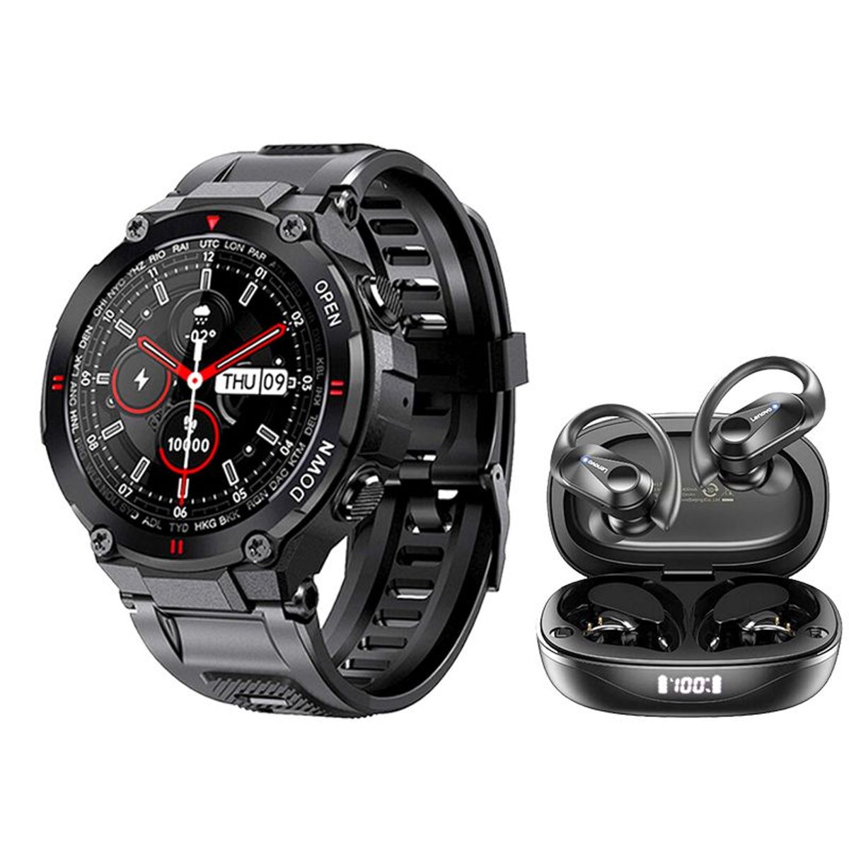 LENOVO - Lenovo LP75 Tws Audífonos y Toumi Watch T-MIX-Negro