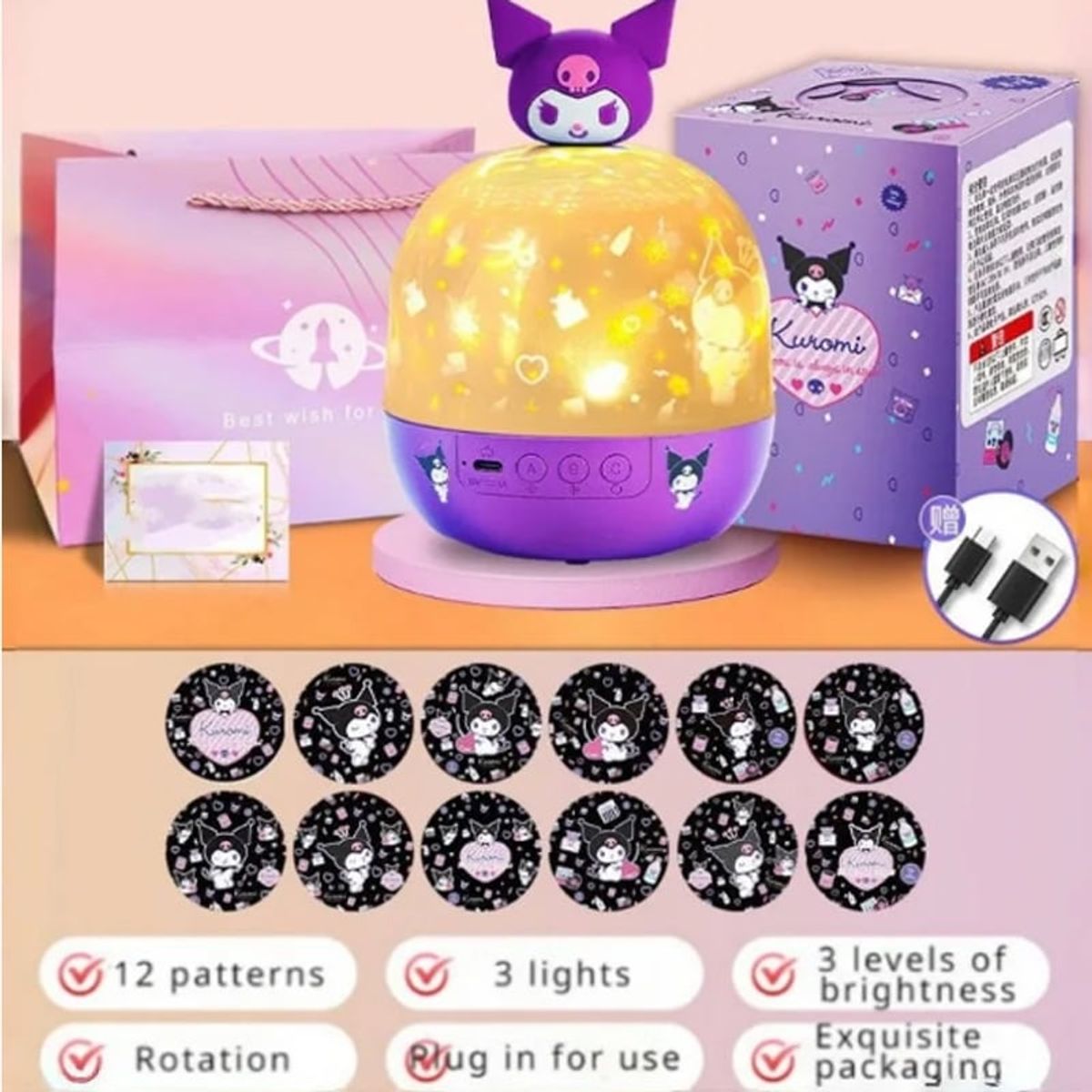 OVOTOUMI - Kuromi Proyección de cielo estrellado altavoz Bluetooth luz nocturna